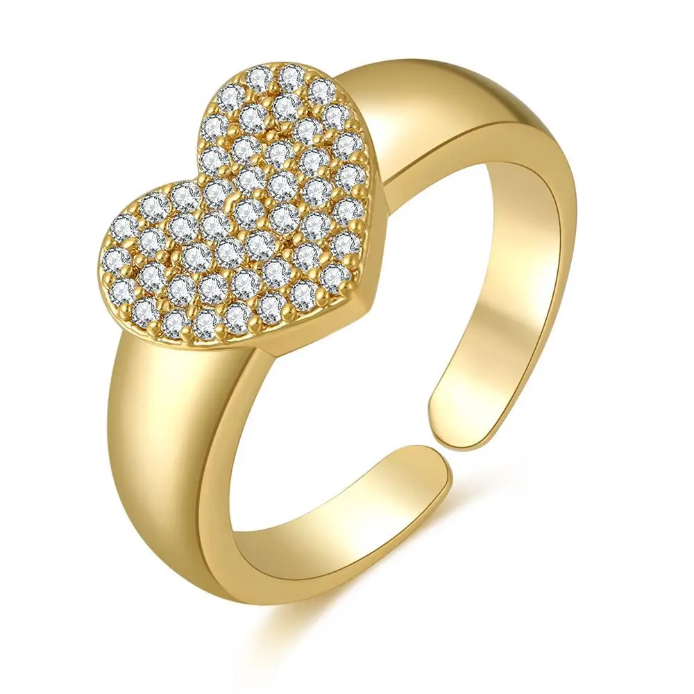 

Love Heart Design Ring Full Crystal Setting Gold Color For Woman Wedding Engagement Gifts Jewelry Forever Love Token