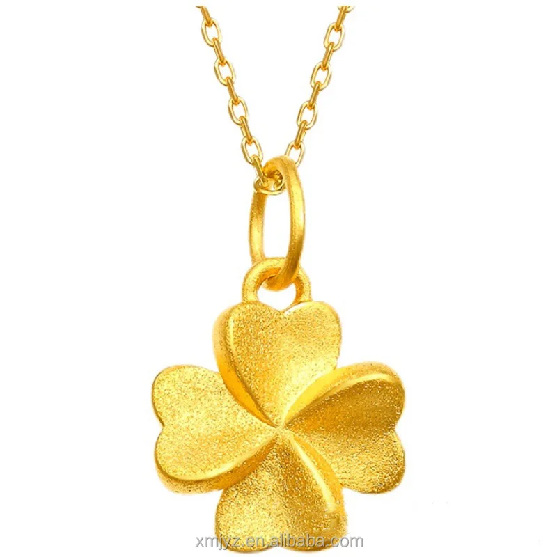 

Certified Gold Necklace Women's 999 Full Gold Four Leaf Clover Pendant 24K New Fine 3D Hard Gold Clavicle Set For Girlfriend