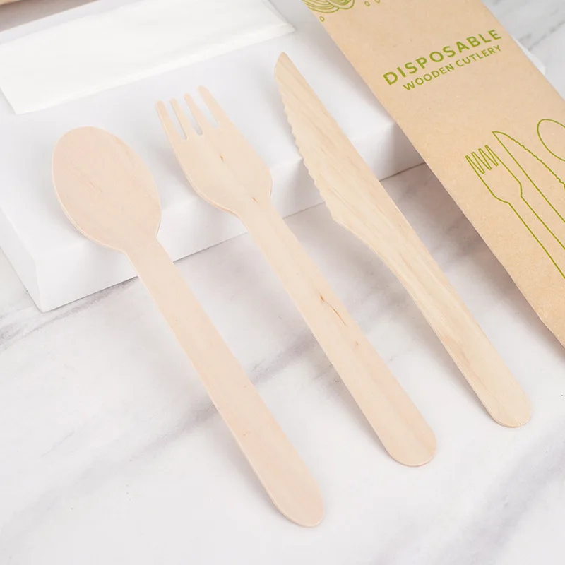 

Wholesale juego de cubiertos besteck set wooden travel cutlery set with pouch camping dinner set disposable spoon fork and knife