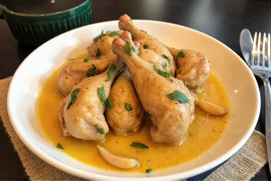 Perfectly roasted chicken with forty cloves of garlic and potatoes