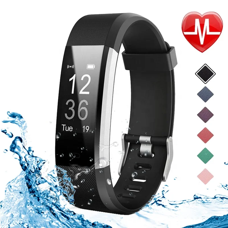 

115 PLUS Smartwatch Heart Rate Blood Pressure Fitness Sport Watch GPS Tracker Smart Bracelets, Black blue red green purple