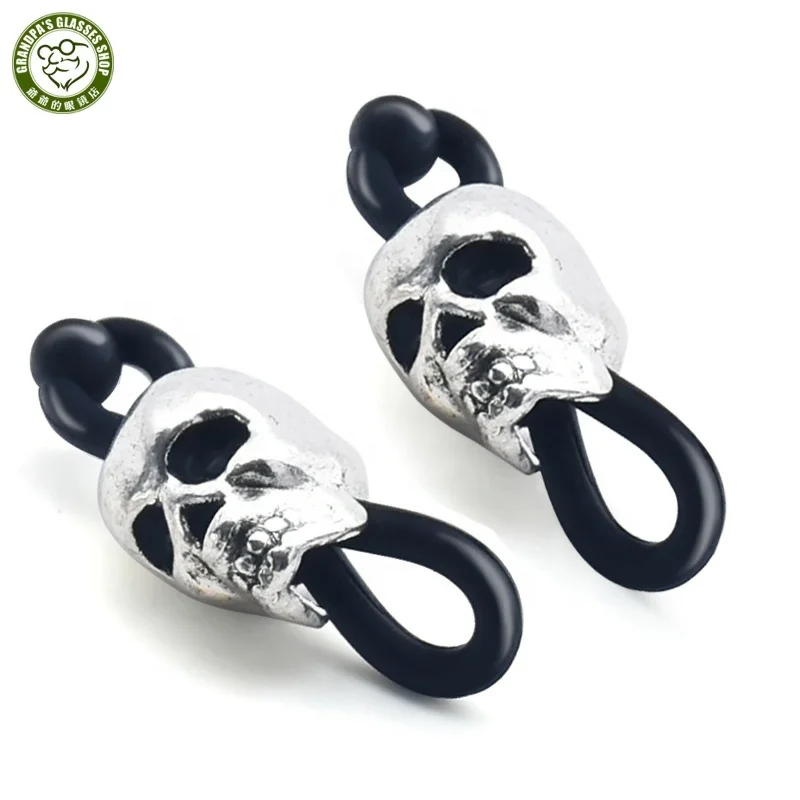 

Upgrade Replacement Loop Eyeglass Holder Ends Clear Silicone Rubber Silver Skull Glasses Chain Holders for Eyeglass Chain, Black, white