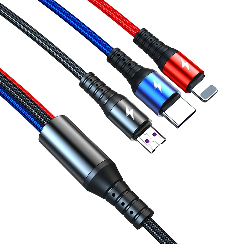 

New 5A Fast charging cable 3 in 1 charging braided Nylon Usb Data Cable for Type C /Android/Iphon cable