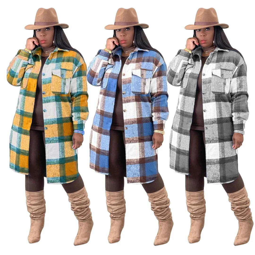 

J&H fashion winter clothes autumn 2021 plaid coat 2XL plus size clothing wool women's jackets & coats vintage casual wear, 1 colors as picture