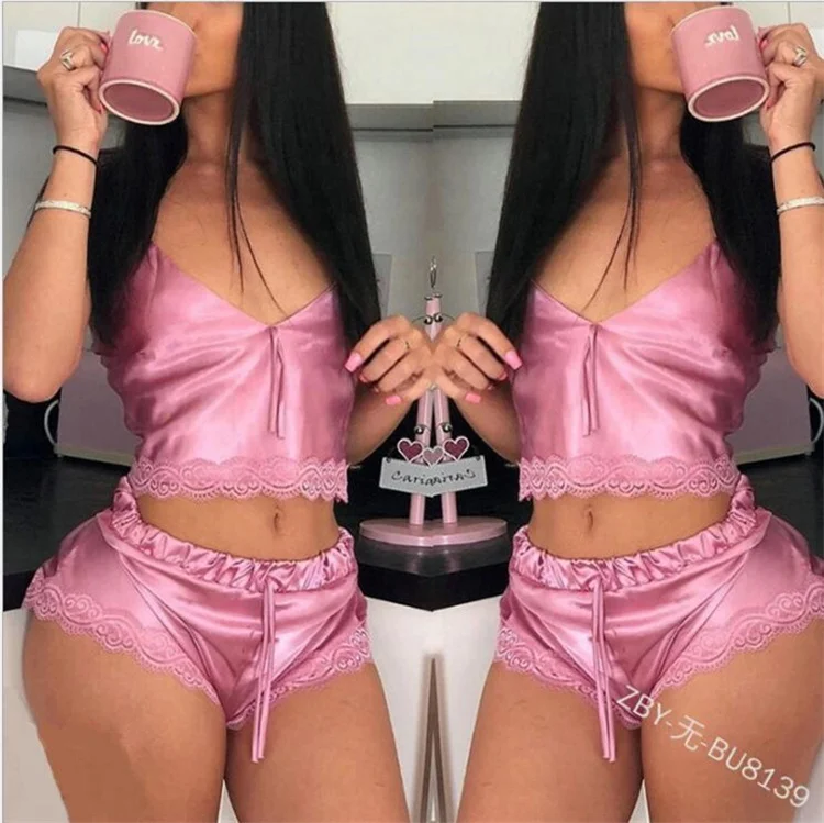 

Drop Shipping Sexy Lingerie High Stretch Satin Sexy Sleepwear Sexy Pajamas Sexy Nighty For Honeymoon