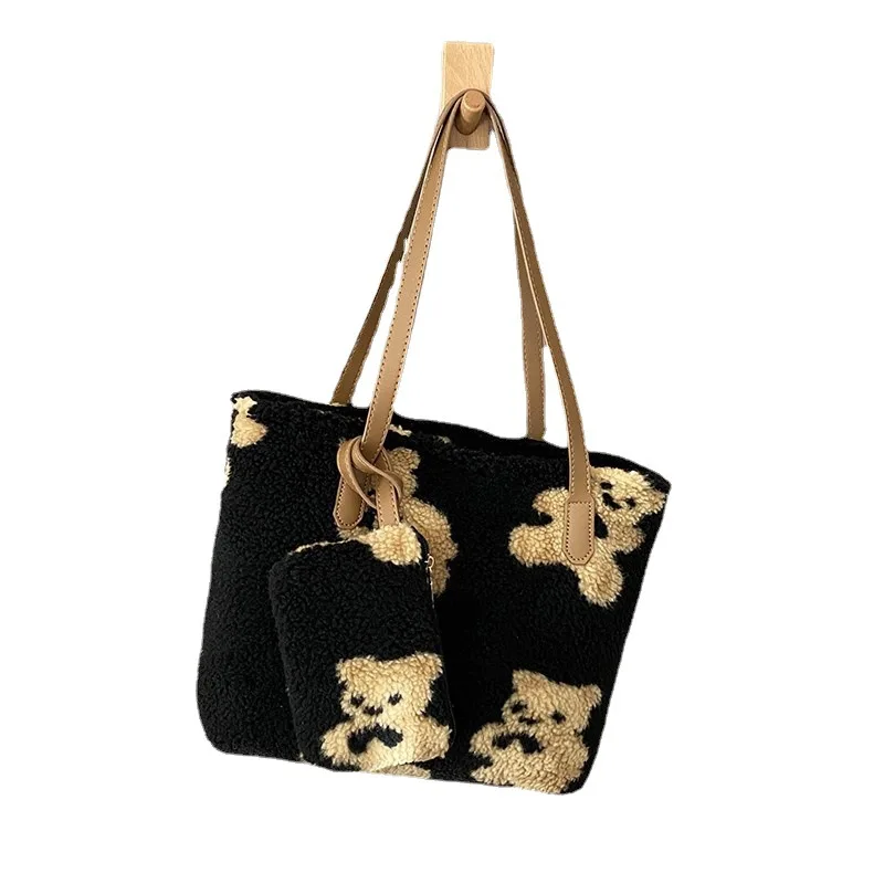 

Autumn and winter new women's cute bear one Shoulder Messenger Bag Plush large capacity tot Bag Plush bag, Customizable