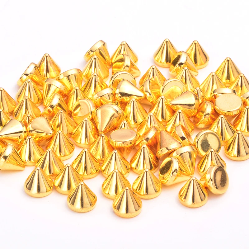 

JUNAO 8mm Gold Studs Spikes Decorations Rivets Plastic Punk Rivet For Leather Clothes Bag DIY Crafts Jewelry Making, Gold/s ilver spikes