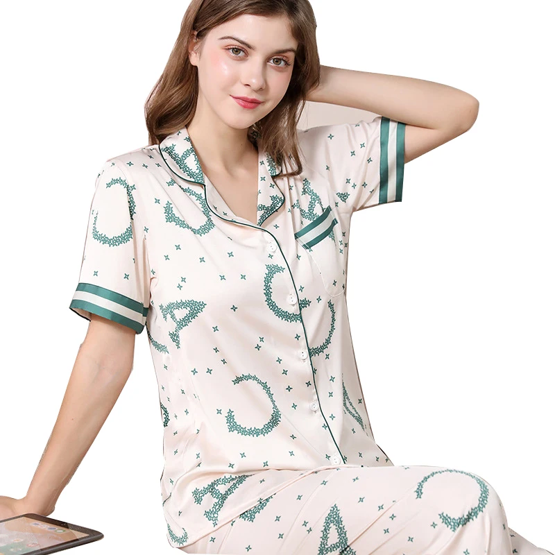 

Satin Pajamas Women Short Sleeve Pajama Ladies Sleepwear Soft Silk Pj Sets Pyjama