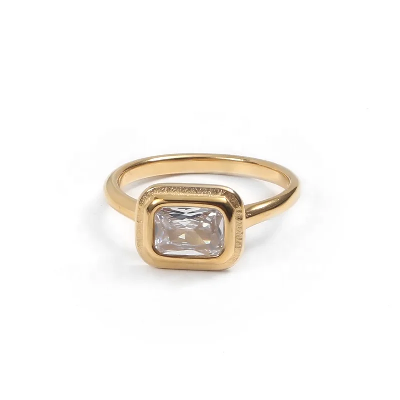 

18K Gold Plated Dainty Minimalist Stacking White Zircon Setting Stainless Steel Rings Tarnish Free