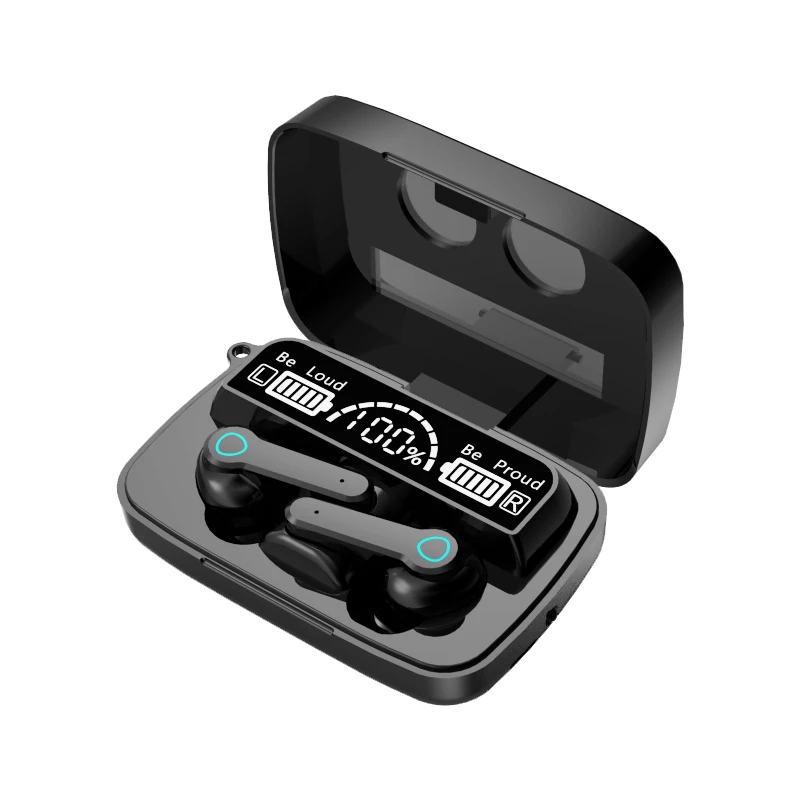 

ESEEKGO Waterproof Led Display HiFi Wireless Ecouteur Bluetooth Earphone Earbuds Auriculares Audifonos M19 TWS, Black white