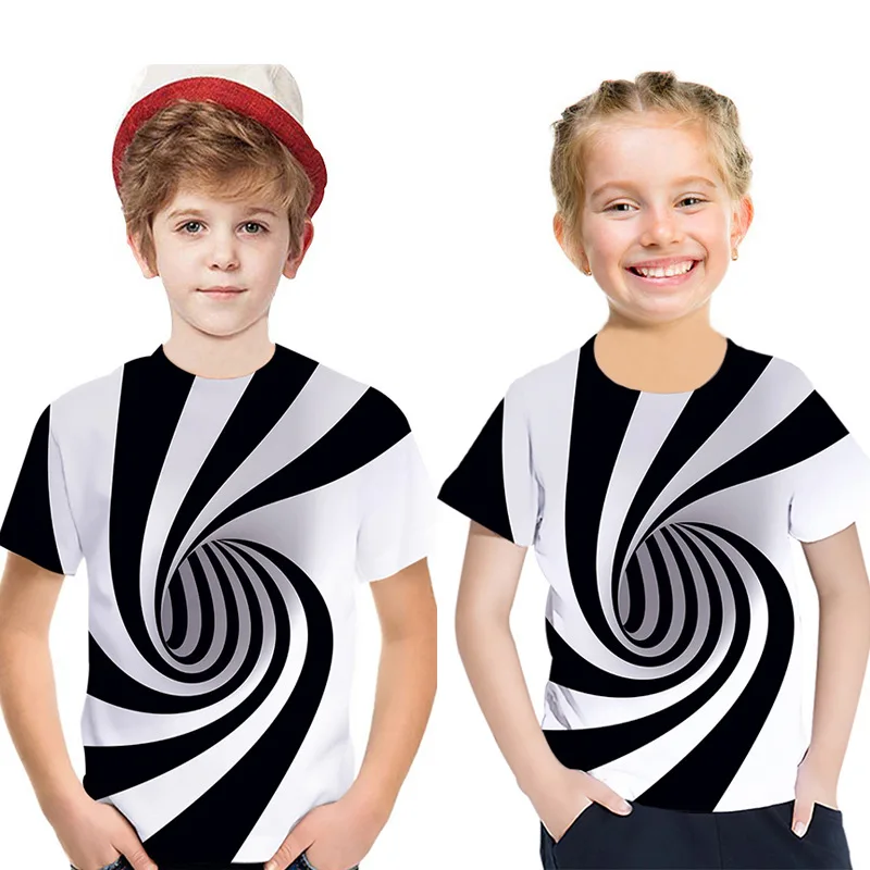 

Children's short-sleeved T-shirt 3D printed swirl top