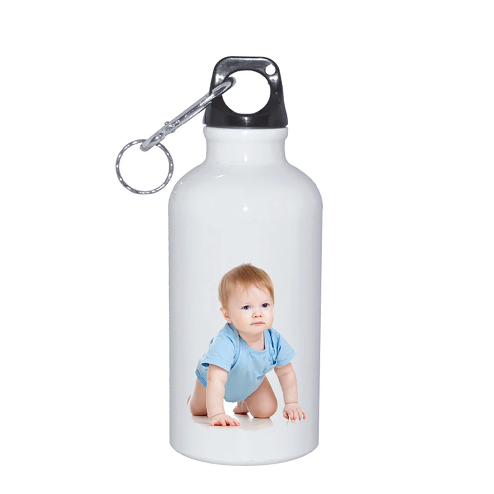 

Customized logo print  Sublimation aluminium water bottle with Carabiner keychain lid, White