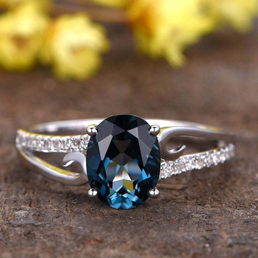 

Charming Blue Crystal Oval Zircon Vintage Rings For Women Filled Birthstone Ring Female Wedding Jewelry Gift