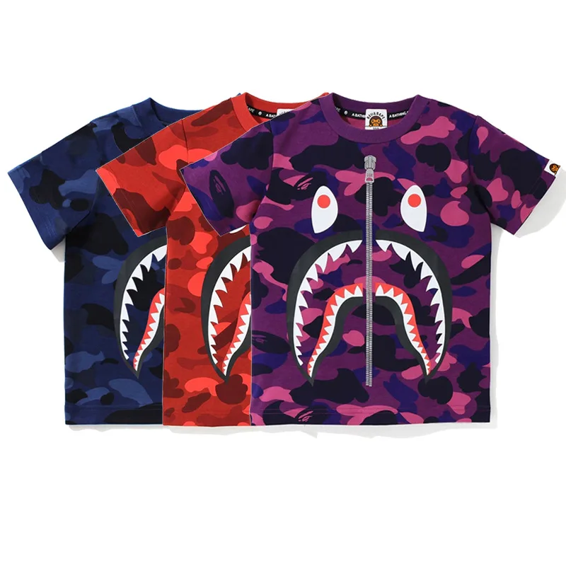 

Bape Kids Camo Shark Print Bape T Shirts, Picture shows