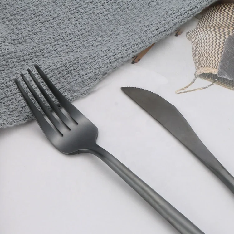 
Portuguese brushed black steak knife fork spoon pointed tail stainless steel black European style flatware 