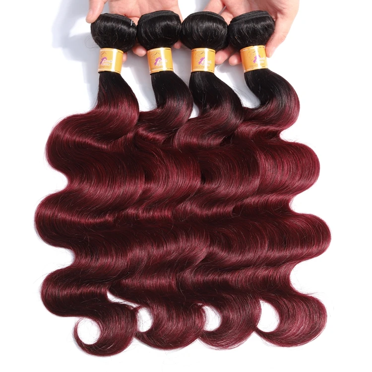 

Cheap Original Human Hair Two Color Ombre 1b 99j# Brazilian Human Hair Weave Bundle