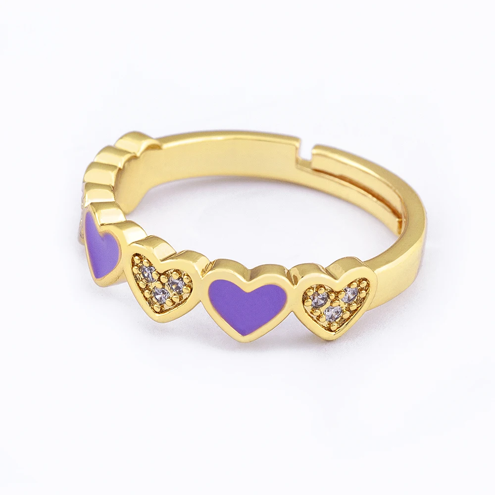 

Trendy Enamel Color Multi Heart Crystal Adjustable Rings Jewelry CZ Copper Gold Plated Charm Women Rings for Wedding Party, Purple/pink/white/black/light blue