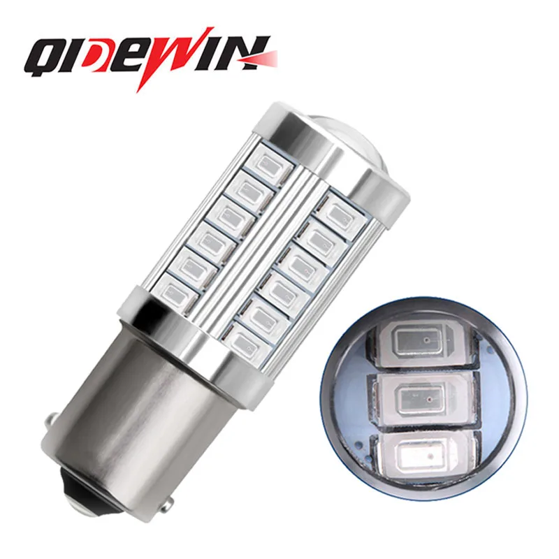 QIDEWIN 1156 1157 5630 33smd led car light bulb  bau15s bay15s led reverse brake light 12v 24v led strobe flashing red amber