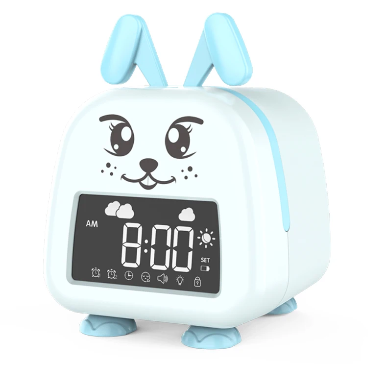 

Factory Wholesale Night Light Adjustable Brightness Rabbit Clock Kids Alarm Clock Children Sleep Trainer Clock, Customized color