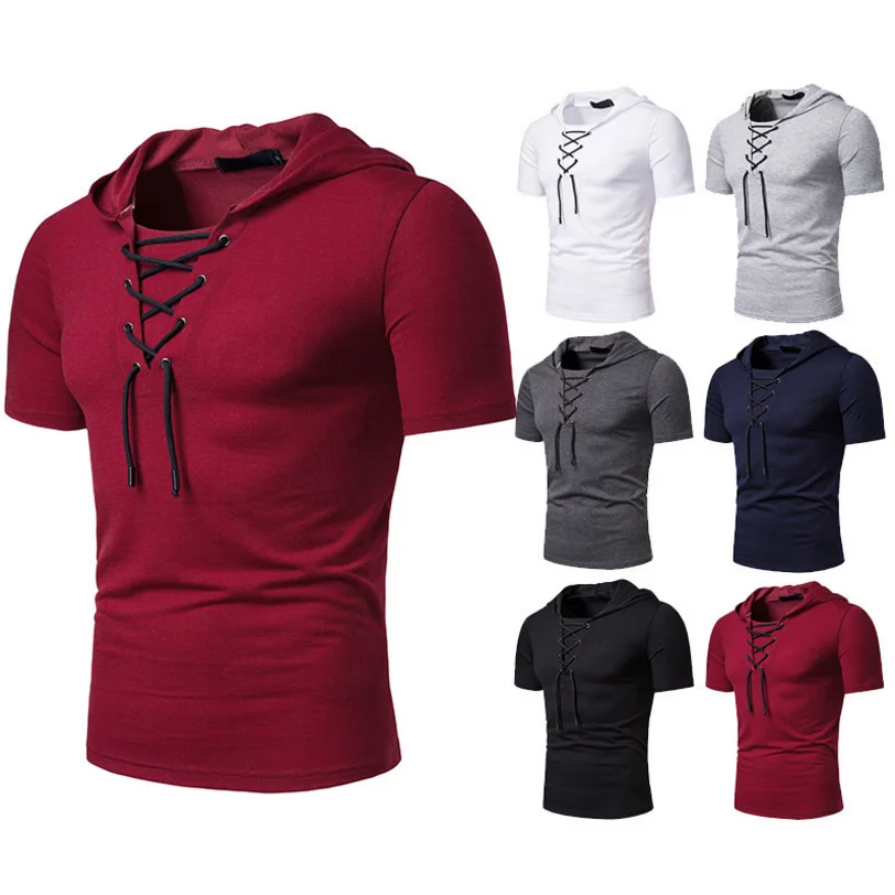 

Amazon Hot Sale 2019 Summer Men's Hooded Casual Hip Hop T-shirt Mens Designer, 6 colors as you like