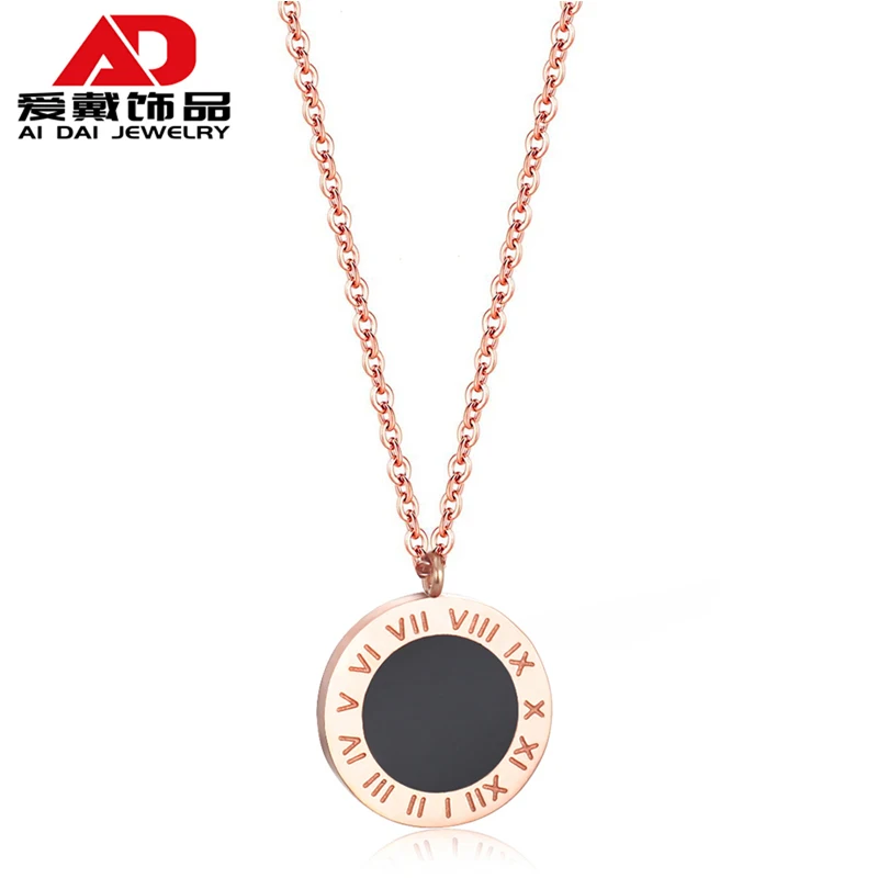 

Roman numerals rose gold titanium steel simple round brand female clavicle chain couple necklace jewelry black, Red