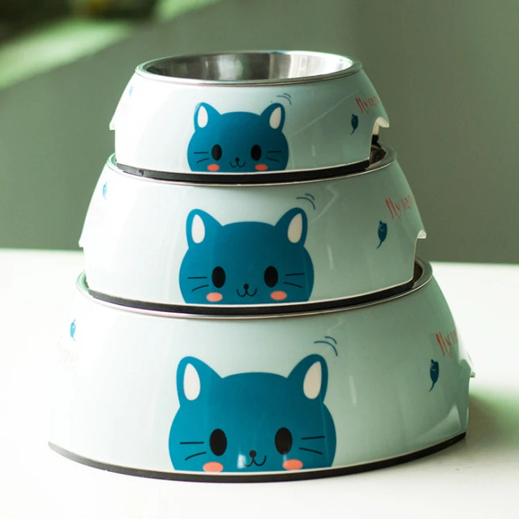 

Dog Food Bowls Stainless Steel Pet Water Bowls With No-Spill And Non-Skid Feeder, Blue, black