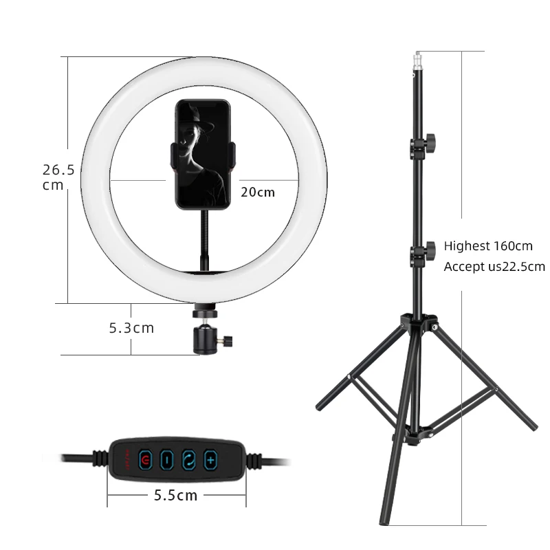 

Factory direct sale custom portable cheap high quality ring light with overhead tripod, Customize