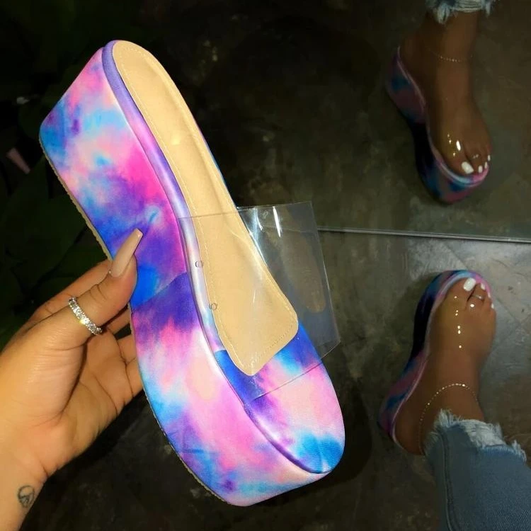 

2022 Women's Thick Bottom Starry Blue Sandals Trendy Plus Size Candy Color Sandals