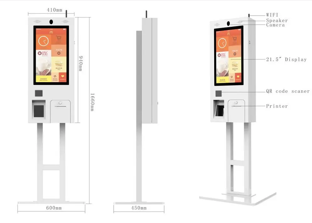 21.5" Touchscreen Restaurant Self Service Ordering Kiosk with Cash Acceptor