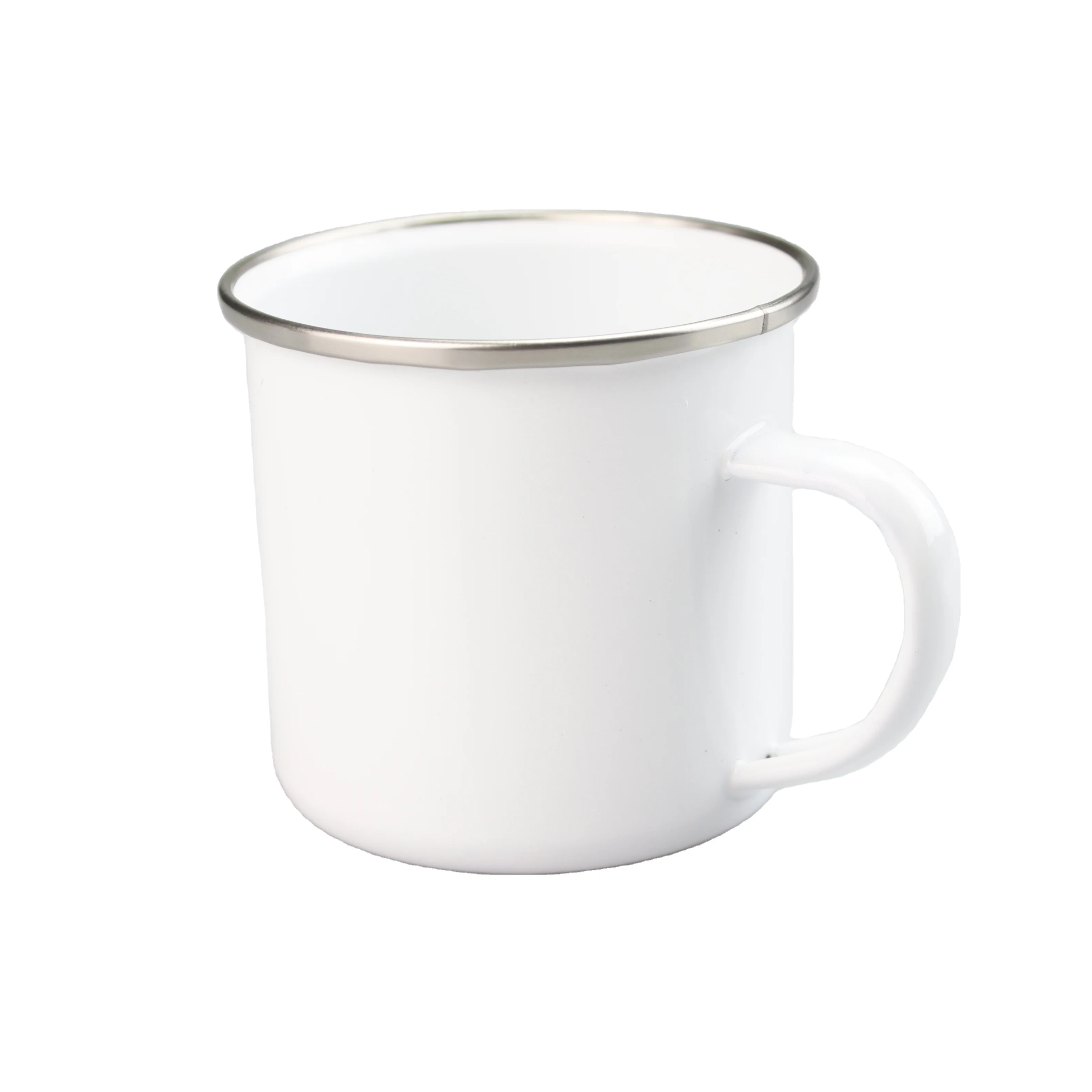 

Sublimation Logo Printed Enamel Coffee Mug Cup Blank Insulated Photo Travel Mug Large Capacity White simple Enamel Mug