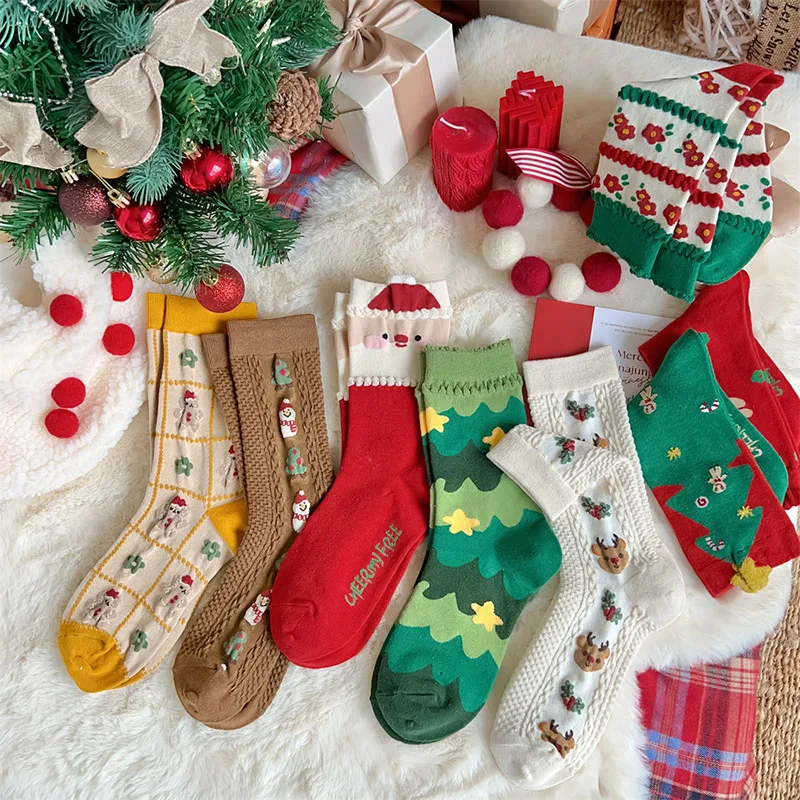 

Jingwen ODM calcetines de mujer Merry Christmas Santa Middle Tube Women Socks