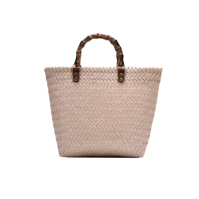 

2021 High Quality Bohemia Fashion Large Capacity Beach Tote 2 Handle Straw Bucket Bag Wholesale