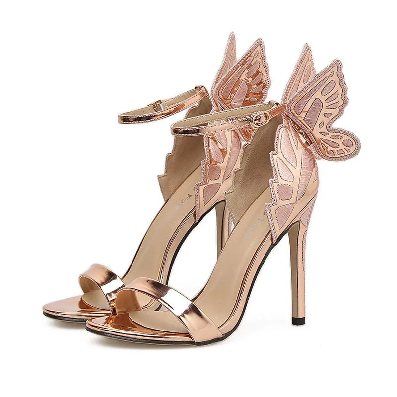 

Factory Sale Sexy Ladies Sandals Solid Color Fish Mouth Open Toe Stiletto Bow Wings Ankle Belt Buckle Women Party Sandals