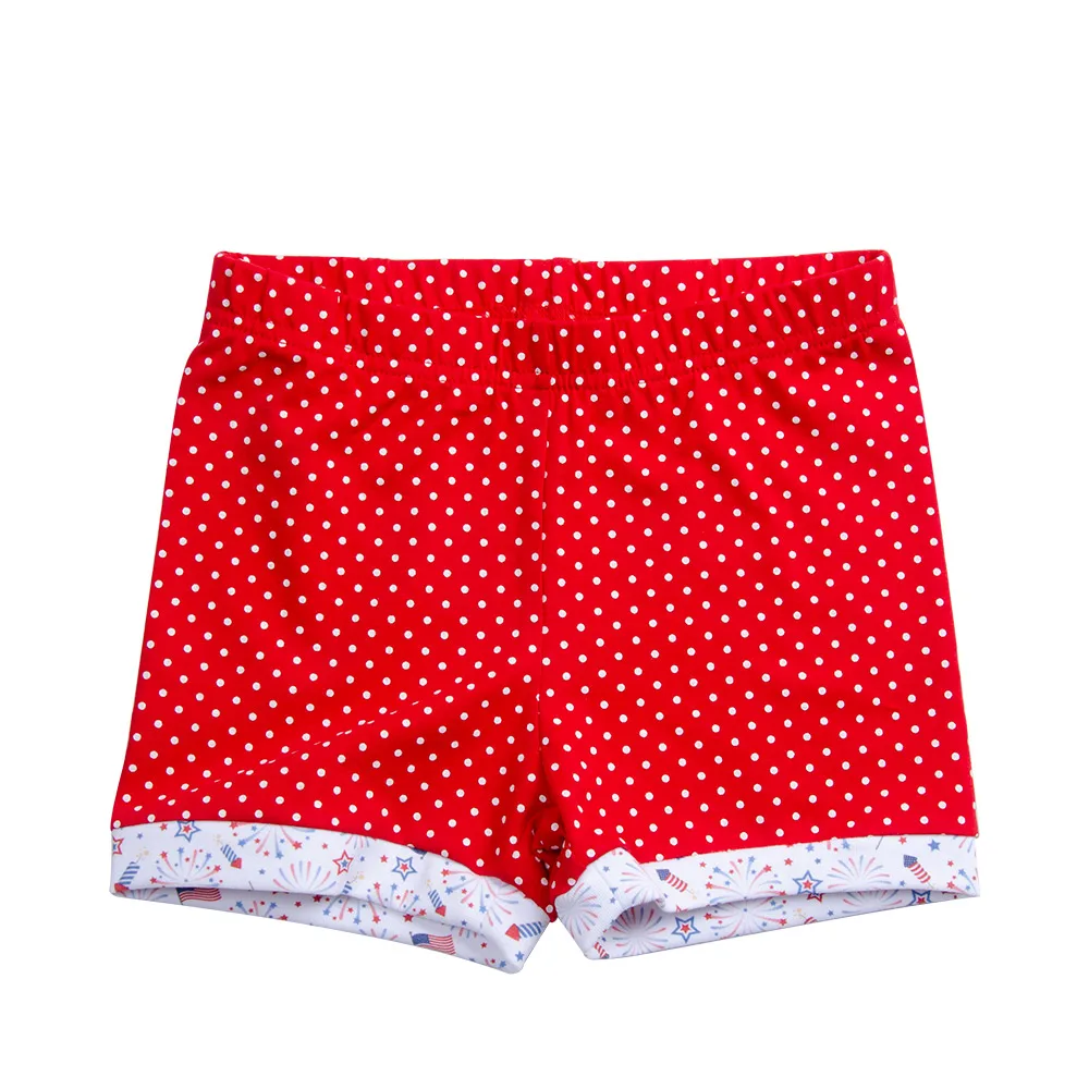 

Hot Selling Floral Girl Fashionable Shorts Summer Red Polka Dots July 4th Shorts for Kids