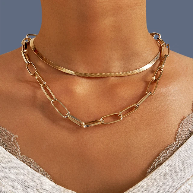 

Wholesale 2021 New Gold Necklace Layering Paperclip Chain Choker Link Layered Necklace for women, Gold,silver