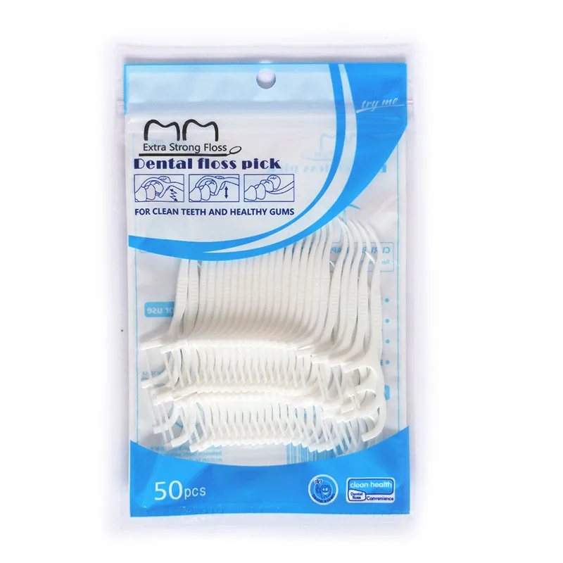 

Portable Mini Oral Gum Care Dental Flosser 50 pcs Eco Dental Floss Pick Plastic Angled Toothpicks Stick