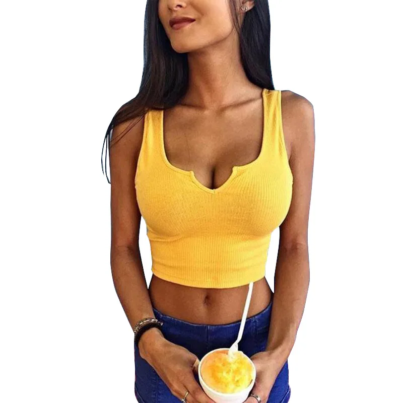 

Cheap Factory Price top femme crop tank Womens Tops Blouses Solid Color V-neck Shirt