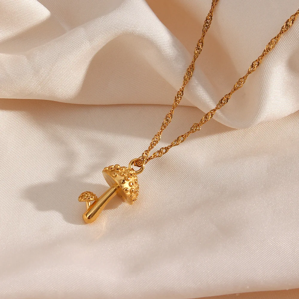 

Fashion Gold Mushroom Necklace Waterproof Jewelry Cute Pendants For Necklace Women Ins Necklace Wholesale