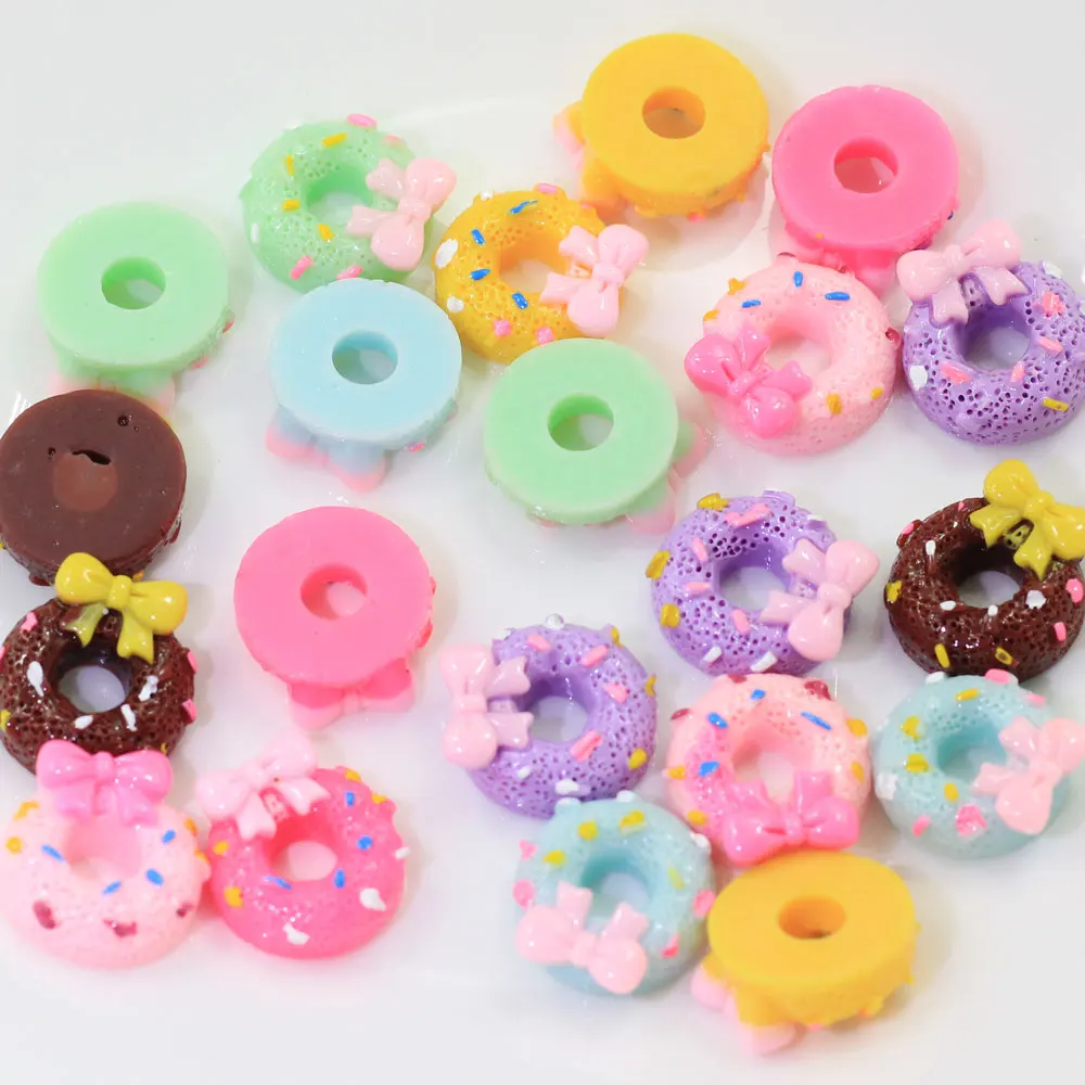 Assorted 100Pcs Kawaii Donut Cabochons Miniature Resin Donut Simulated Food Crafts for Scrapbook Embellishment Hair Bow DIY