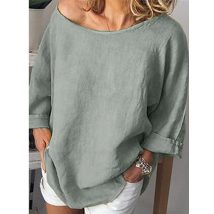 

7 Colors Whosale Casual Women Autumn Blouse Loose Long Sleeve Linen Blouse Ladies