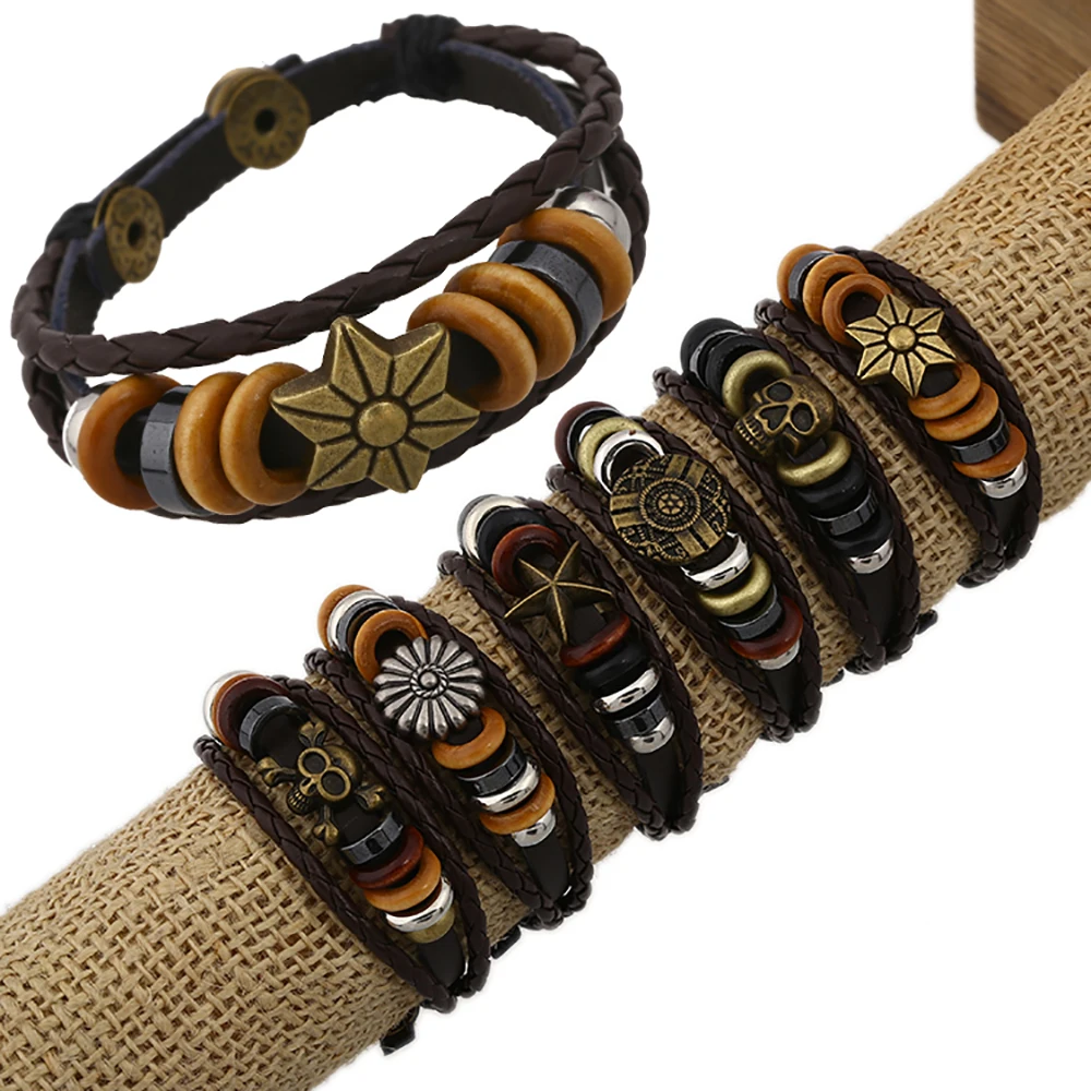 

vintage beaded wristband adjustable Jewellery for women braided leather bracelet for men Couple bracelet Cool Hip Hop Bracelet