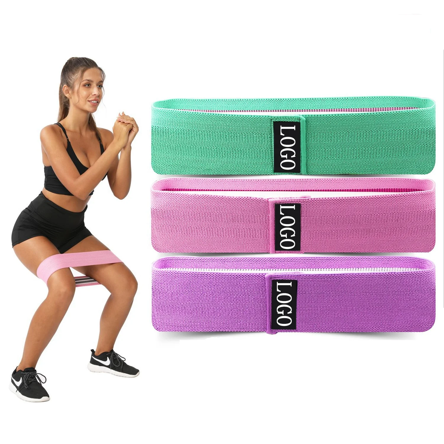 

Custom Logo hot Selling Printed Yoga Gym Exercise fitness for Legs Glutes Booty Hip Fabric Resistance Bands