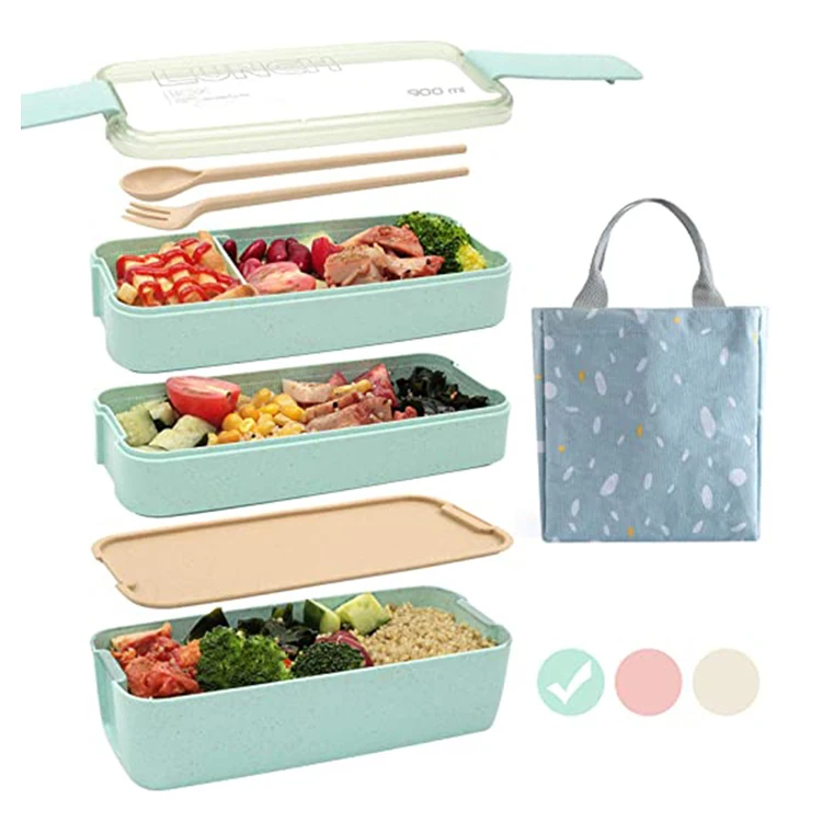 

3-In-1 Compartment Leak-proof Bento Lunch Box Meal Prep Containers with Utensils Bento Box Japanese Lunch Box Kit
