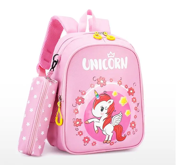 

Custom Cartoon Pattern Kids Backpack Unicorn Girls Waterproof School Bag with Pencil Pouch, Rose pink, pink, blue, black, custom color