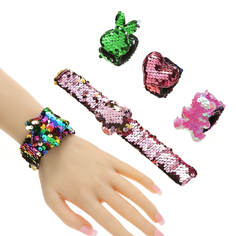 EASYLEISURE 10PCS Glitter Slap Bracelets For Kids Girls Party Favors Supplies Rainbow Slap Wristband With Soft Suede Lining Kids Birthday Gifts Easter Egg Filler Classroom Prizes