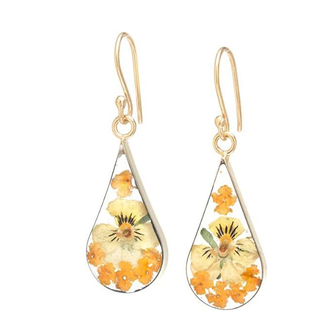 

Women Resin Jewelry Sterling Silver Pressed Flower Teardrop Earrings