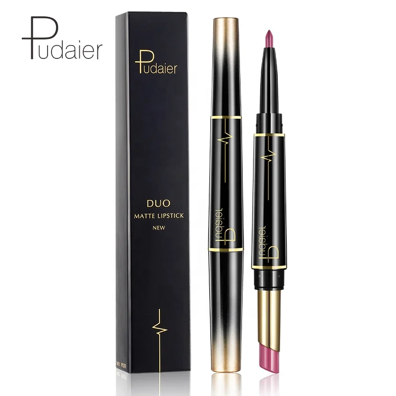 

China Manufacturer Pudaier Wholesale Lipstick with Lipliner Matte Nude Lipstick Double Side Lipstick, 16 colors