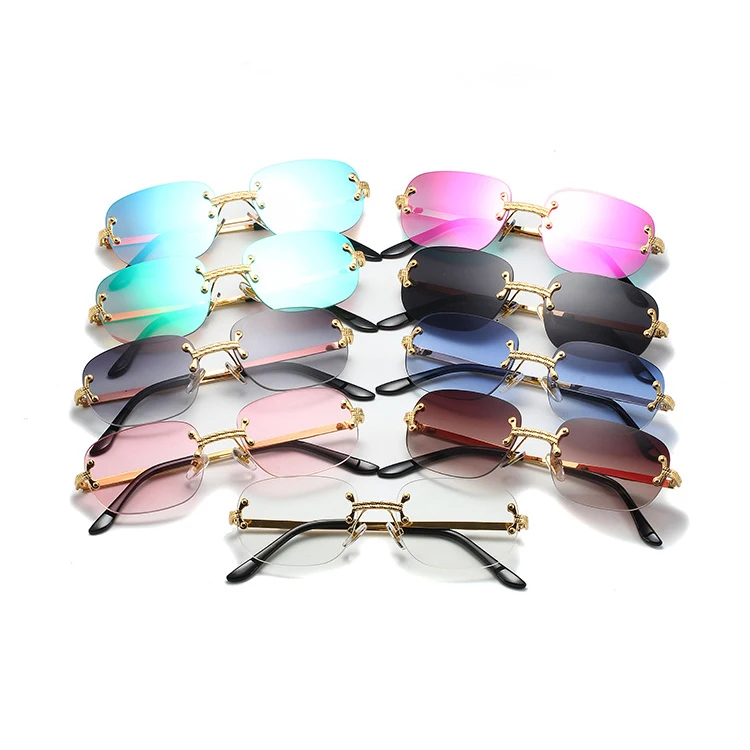 

2021 Fashion Luxury Designer Women Rimless Square Rectangle Frame Shades Sun Glasses Sunglasses, 6 color or customized