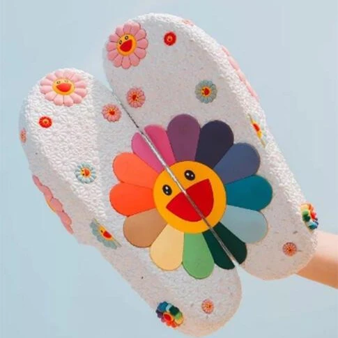 

Women Cute Colorful Sunflower Smile Face Slippers, As picture shows