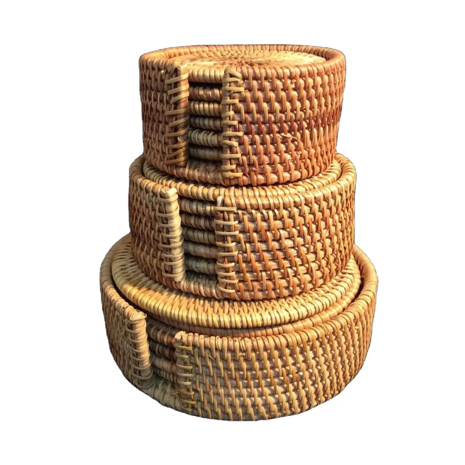 

Hot Selling Rattan woven fruit storage Coasters serving wicker tray Placemats coasters Table Mats, Natural
